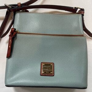 Dooney and Bourke Letter Carrier Bag - light blue - red lining-gold hardware